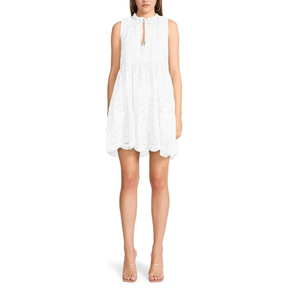 BB Dakota by Steve Madden "The Papaya Dress" Eyelet Detail White Mini Size S - Picture 2 of 9